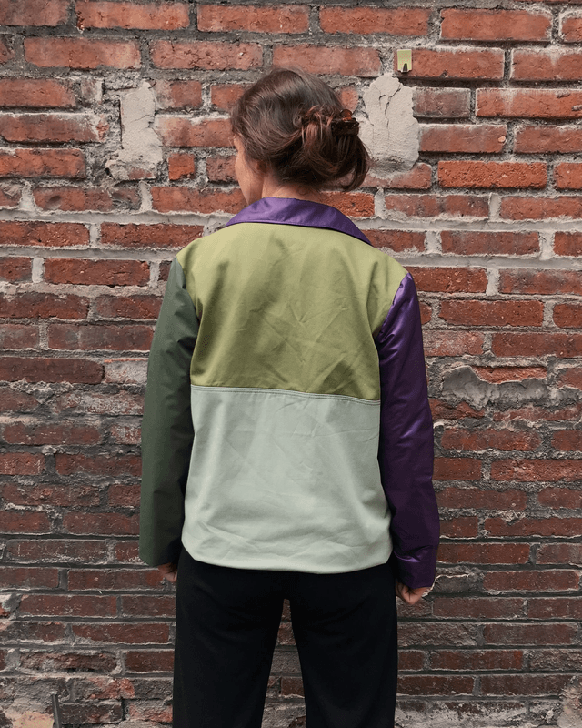 Veste patchwork verte et violette