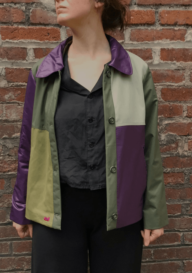 Veste patchwork verte et violette