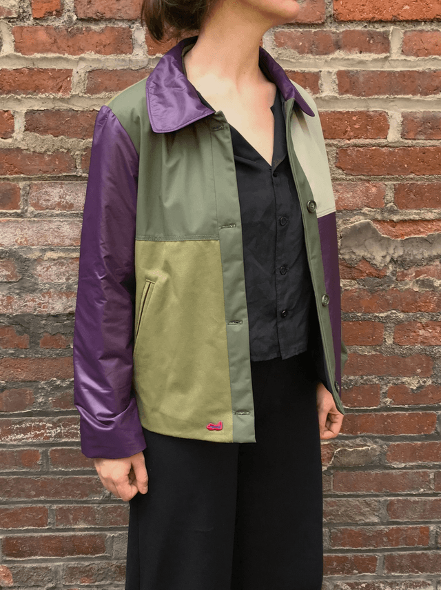 Veste patchwork verte et violette